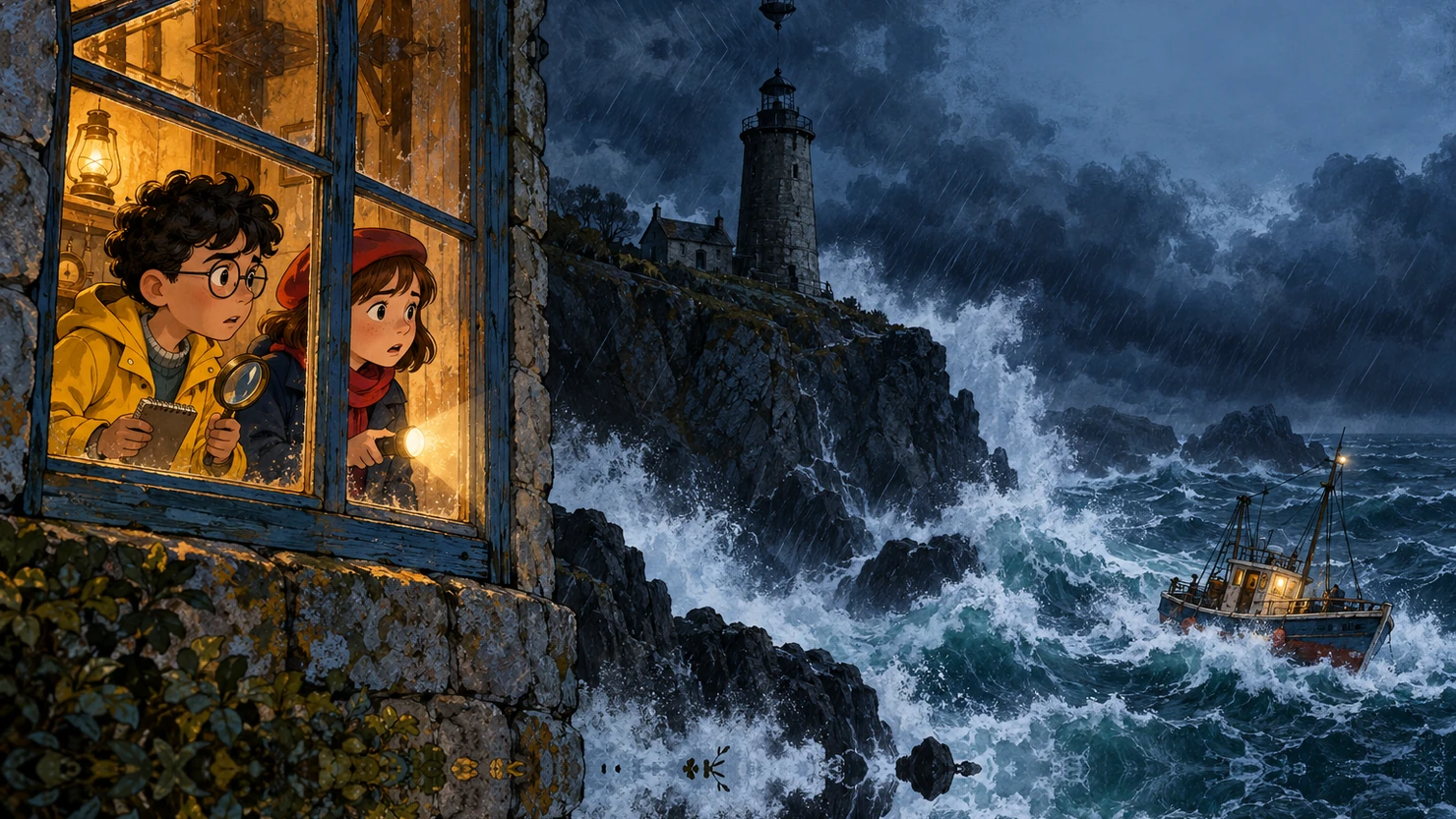 Ilustración de «El misterio del faro apagado» (Acuarela)
